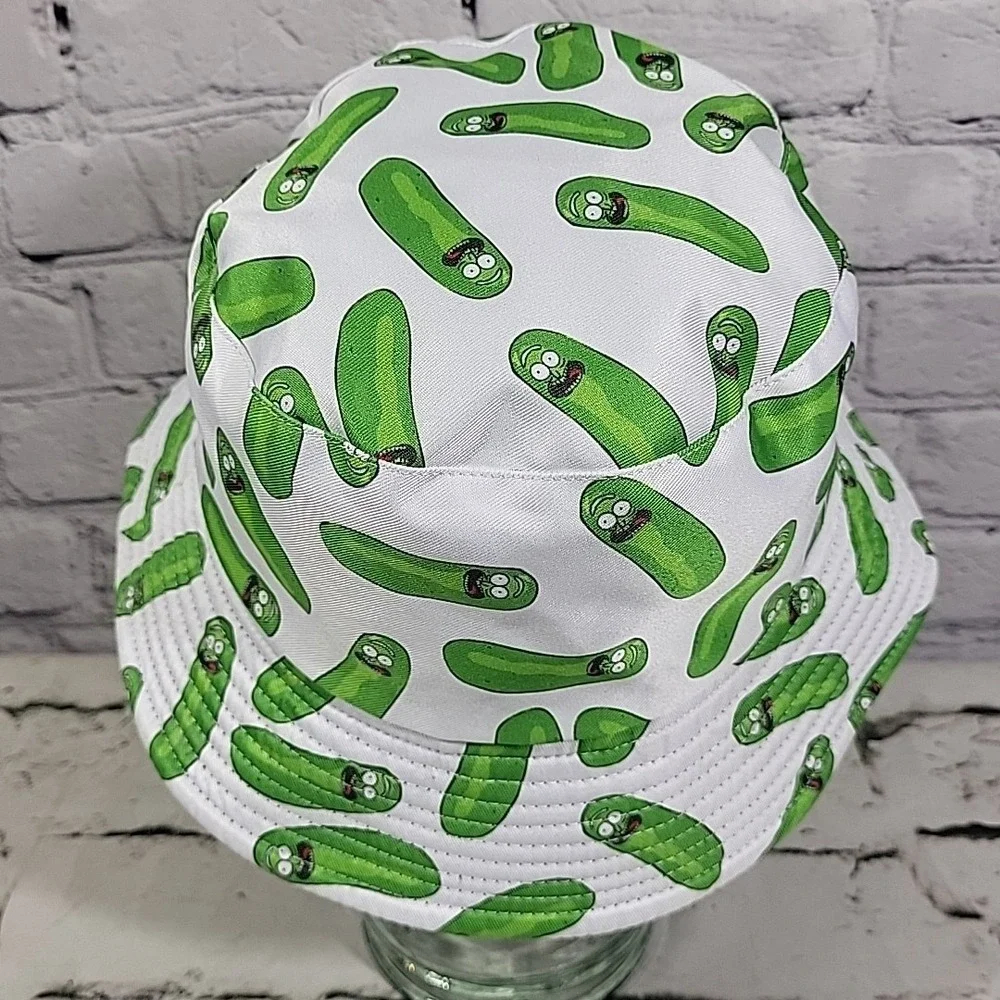 Rick And Morty Pickle Rick Bucket Hat Adult OSFA Reversible‎ Solid Black Sun Cap
